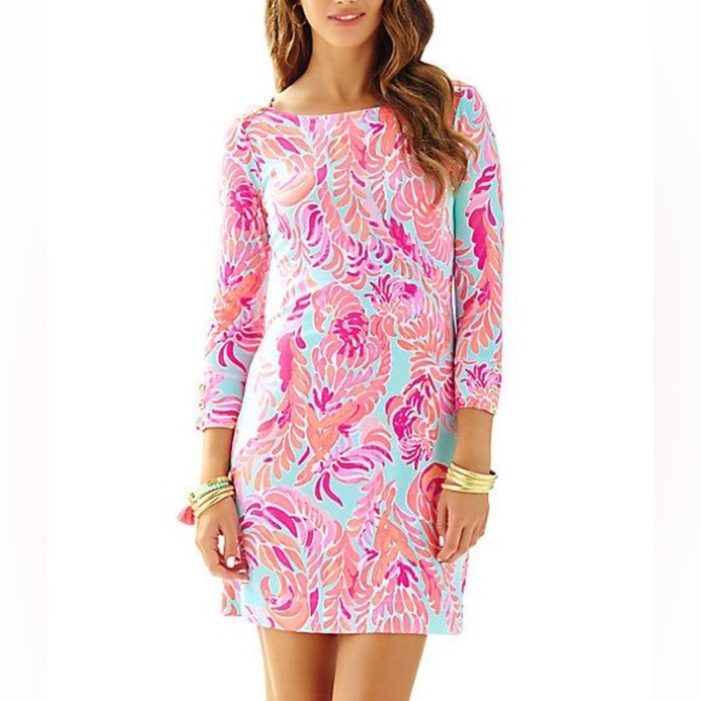 Lilly Pulitzer Sophie Dress UPF 50+ Poolside Blue Lovebirds Print, Women's Small